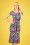 Topvintage Boutique Collection - Beau Floral Pencil Dress Années 50 en Bleu