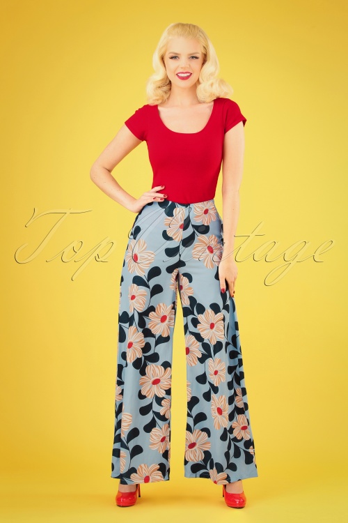 Wild Pony - 70s Emanuel Floral Trousers in Light Blue
