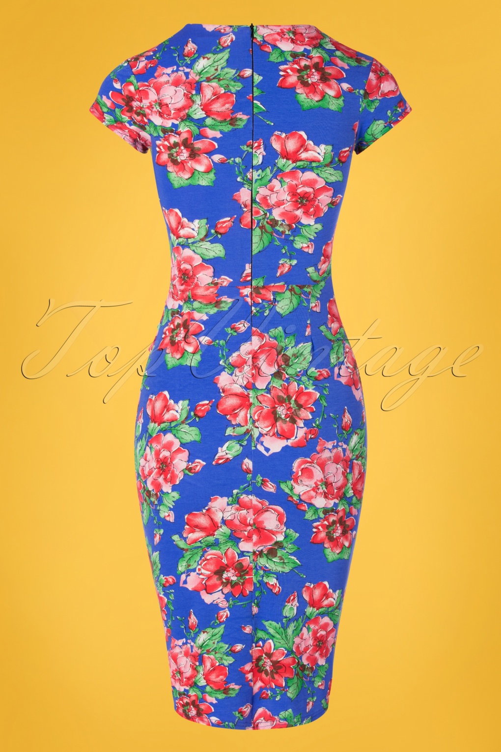 50s Gianna Floral Pencil Dress in Blue