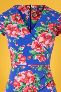 Topvintage Boutique Collection - Gianna Floral Pencil Dress Années 50 en Bleu 2
