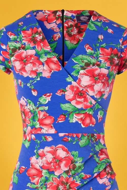 Topvintage Boutique Collection - Gianna Bleistiftkleid mit Blumenmuster in Blau 2