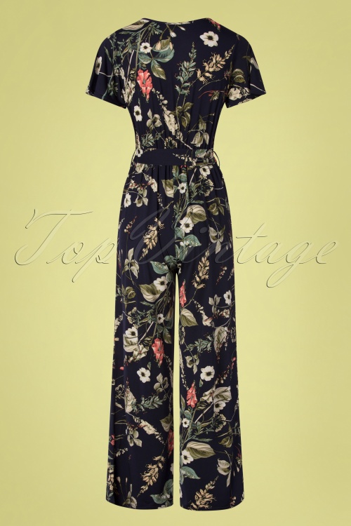 Vintage Chic for Topvintage - Quinty jumpsuit met bloemenprint in donker marineblauw 3