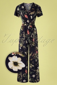 Vintage Chic for Topvintage - Quinty Floral Jumpsuit Années 50 en Bleu Marine Foncé 2
