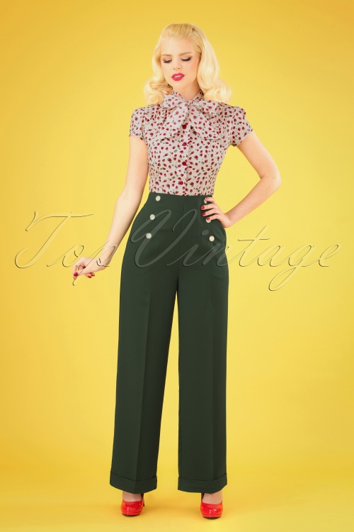 Banned Retro - 40s Adventures Ahead Button Trousers in Forest Green