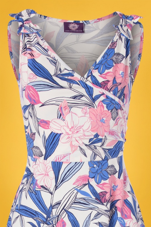 Topvintage Boutique Collection - The Janice Floral Dress Années 50 en Blanc 2