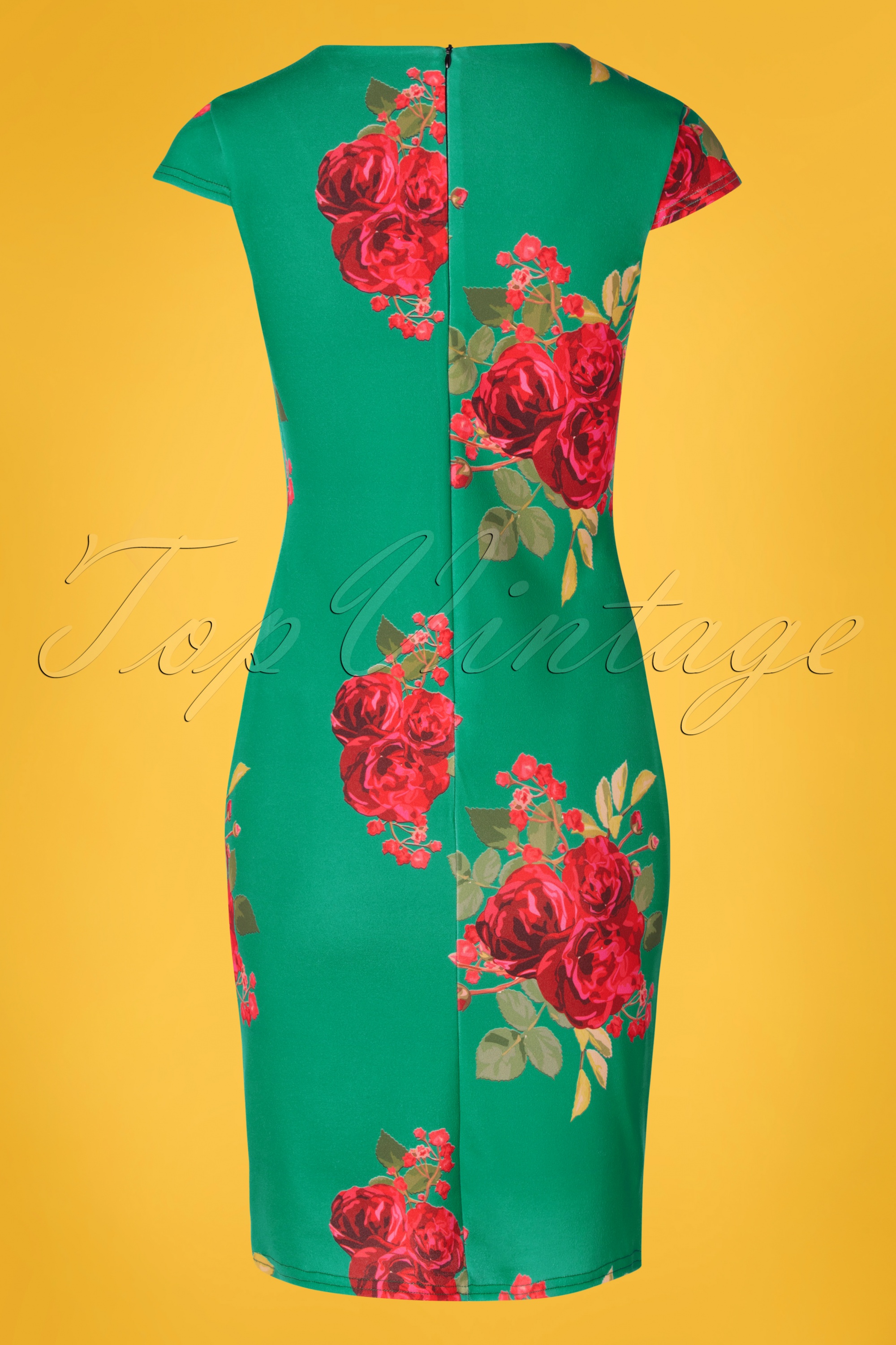 Vintage Chic for Topvintage - Lynda bloemenpenciljurk in smaragdgroen 4