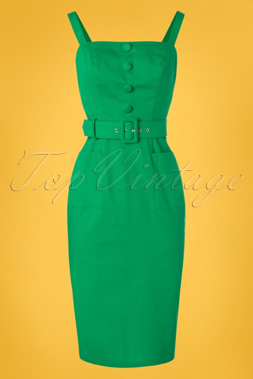 Collectif Clothing - Olympia Pencil Dress Années 50 en Vert 2