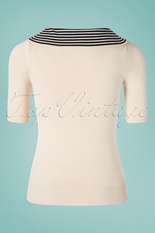 Fever - 50s Annette Knitted Top in Navy and Cream 2