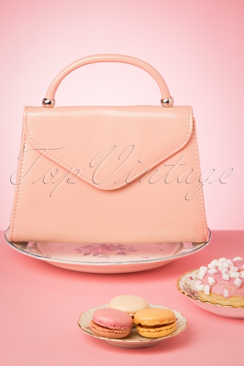 La Parisienne - 60s Lillian Lacquer Flap Bag in Blush Pink and Silver 2