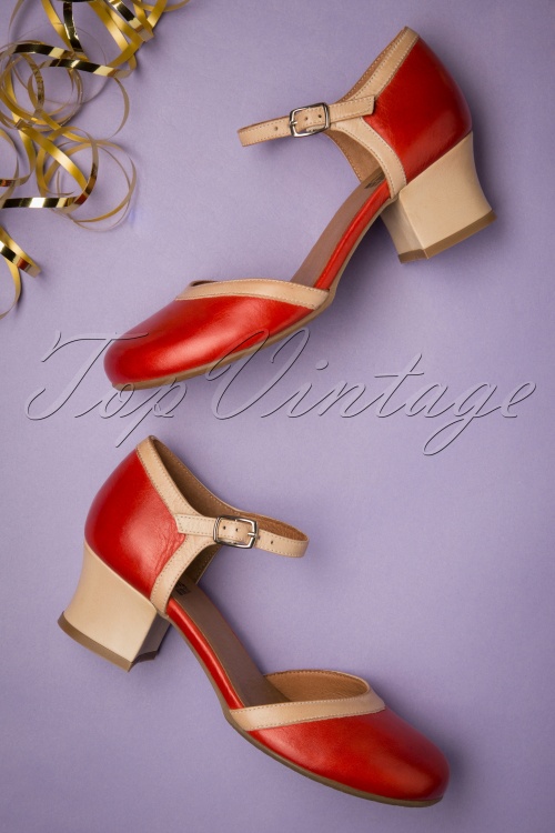 Miz Mooz - Fleet Leather Pumps Années 60 en Rouge et Beige