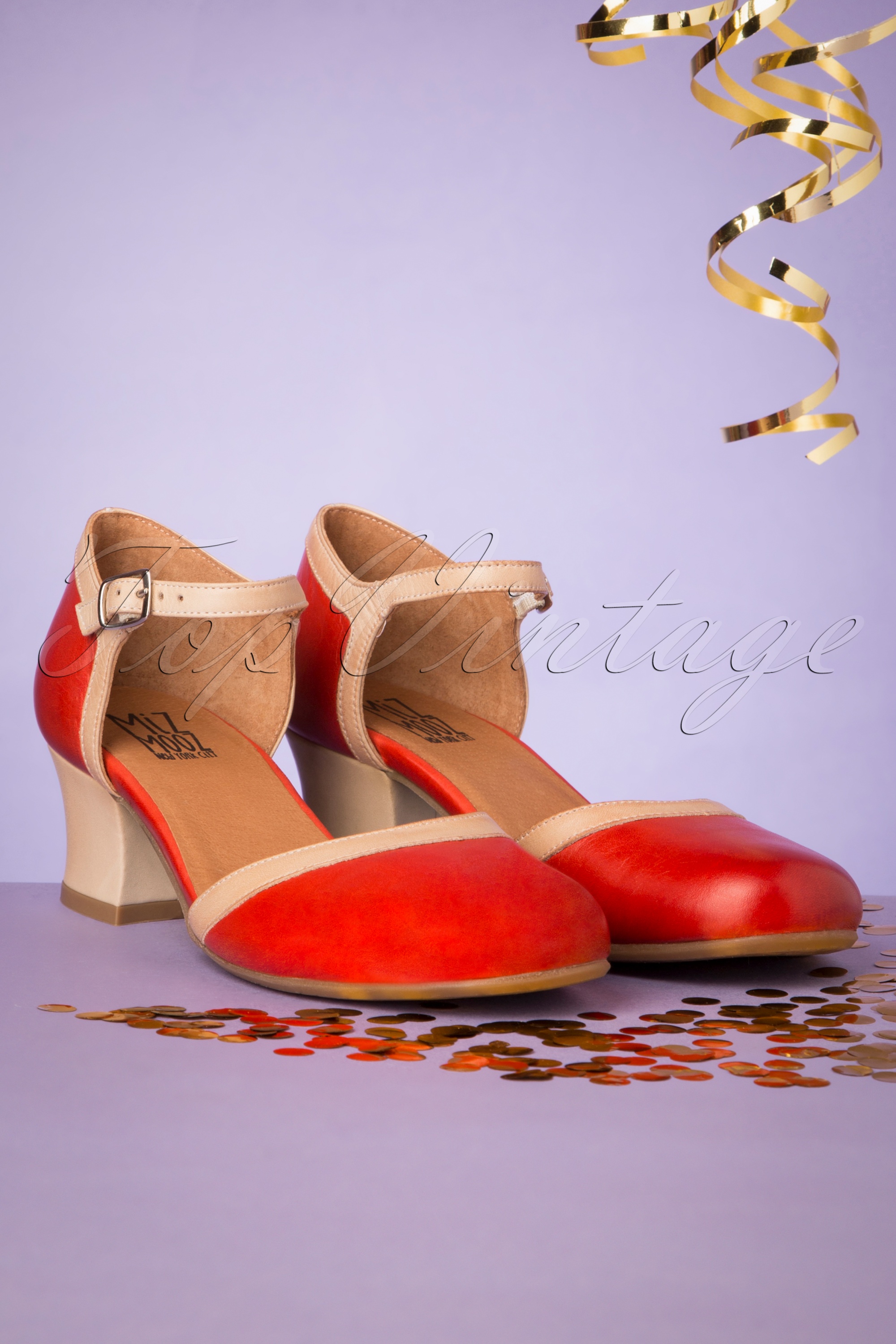 Miz Mooz - Fleet lederen pumps in rood en beige 3