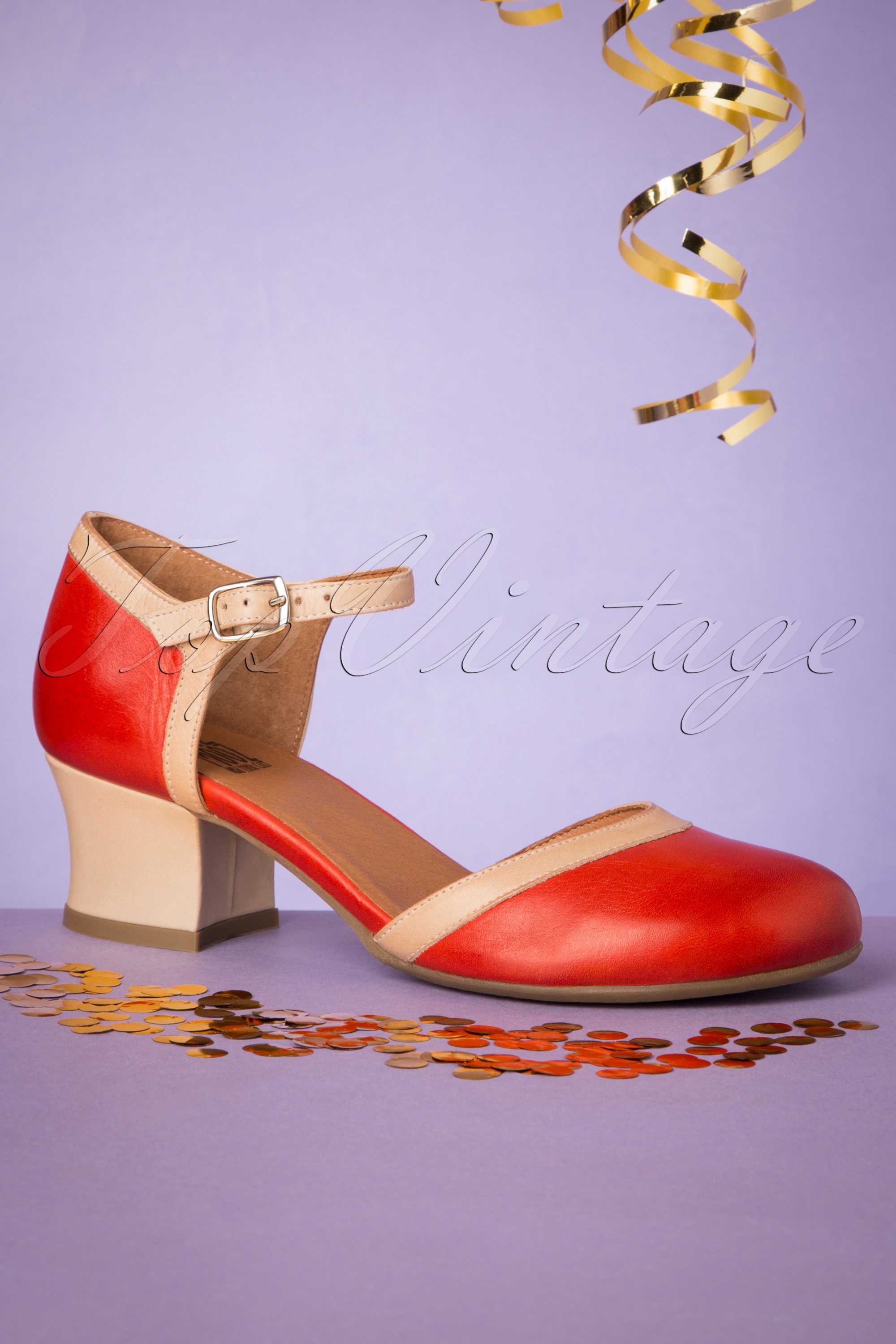 Miz Mooz - Fleet lederen pumps in rood en beige 4