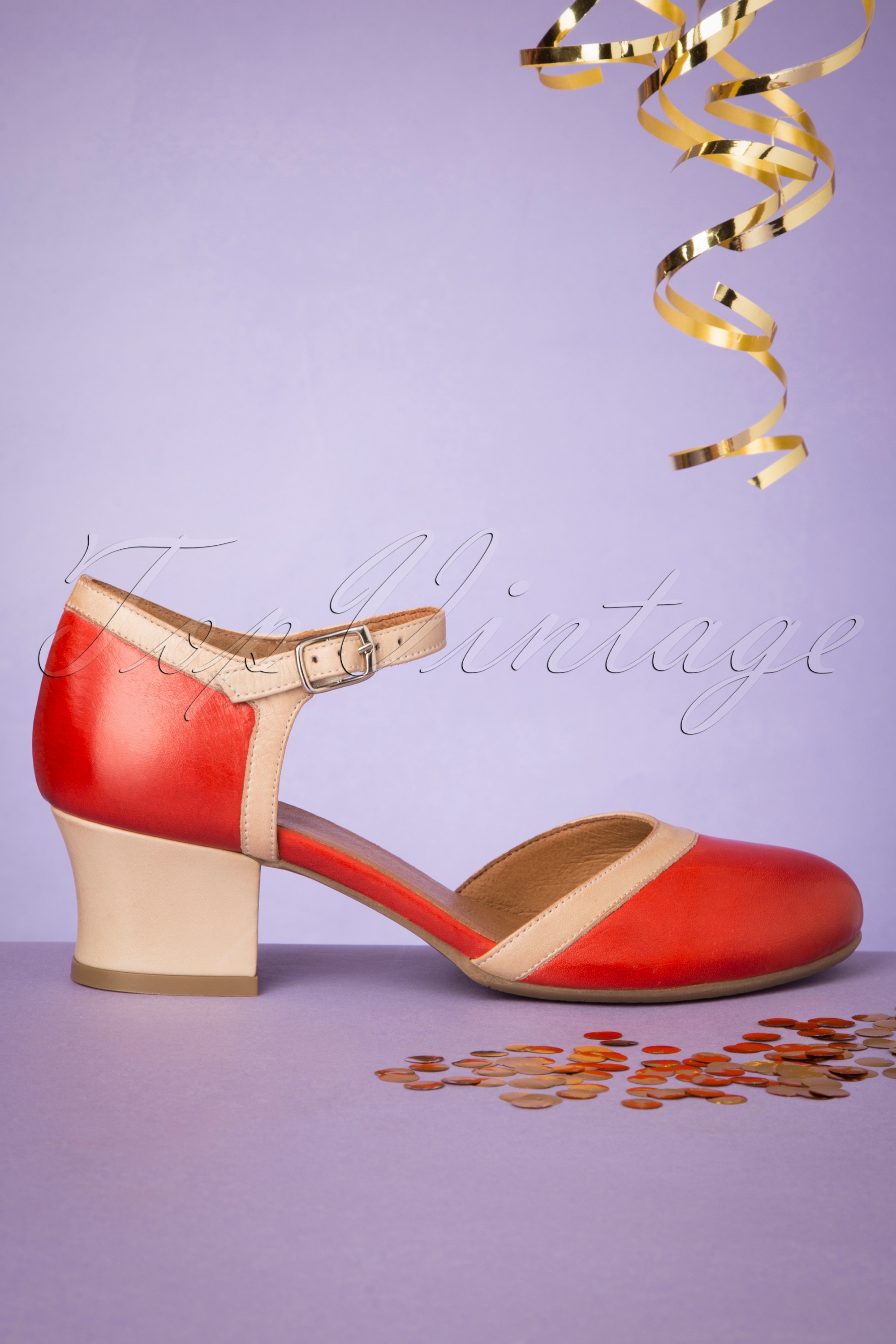 Miz Mooz - Fleet lederen pumps in rood en beige 2