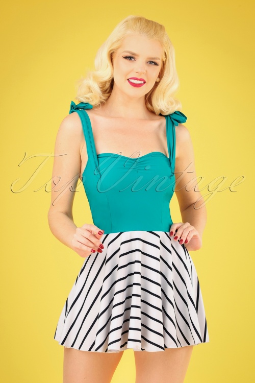 Jessica Rey - Marie Swim Dress Années 50 en Turquoise et Blanc