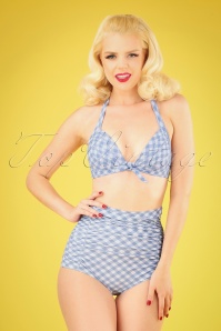 Unique Vintage - 50s Monroe Gingham High Waist Swim Bottom in Blue and White
