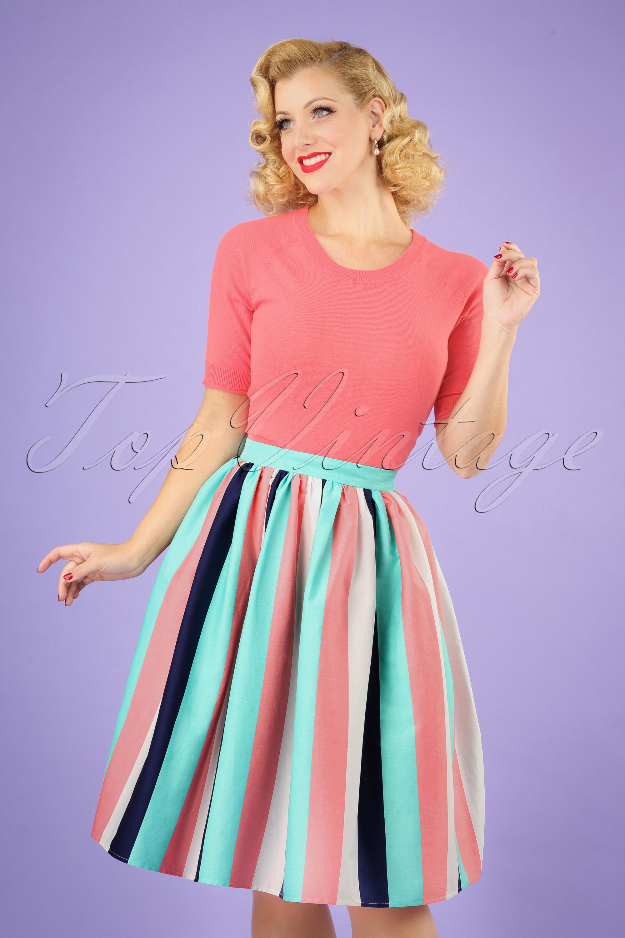 Collectif Clothing - Jasmine Seaside Stripes Swingrok in multi