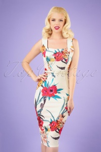 Vintage Chic for Topvintage - 50s Lara Floral Pencil Dress in White