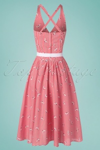 Miss Candyfloss - Lilo Rose Swing-jurk met gekruiste rug in rood en wit 4
