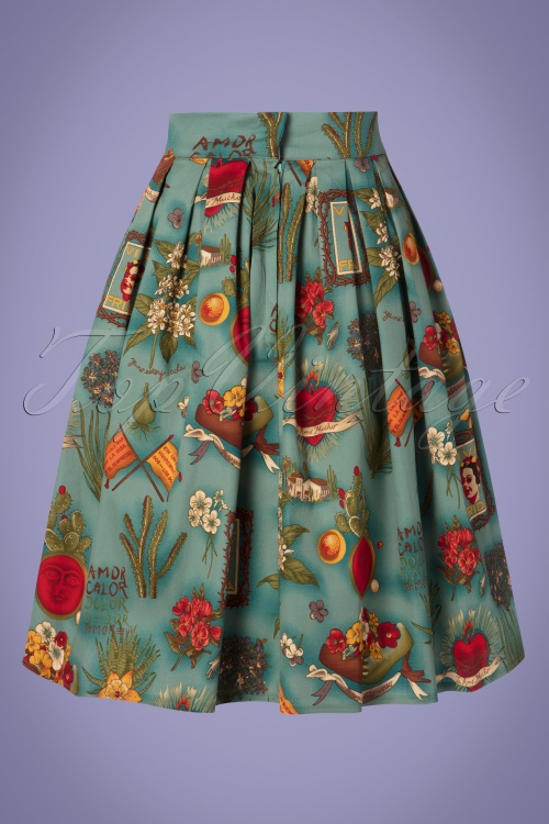 Banned Retro - 50s Summer Moon Pleated Swing Skirt in Vintage Blue 3