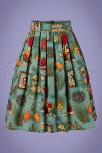 Banned Retro - 50s Summer Moon Pleated Swing Skirt in Vintage Blue 2