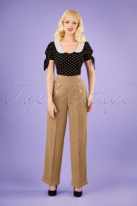 Banned Retro - 40s Adventures Ahead Button Trousers in Tan 2