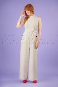 Closet London - 70s Maisie Stripes Jumpsuit in Ivory White