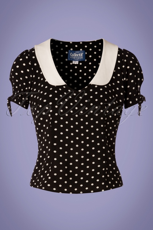 Collectif Clothing - Mirella Polka Dot Top Années 50 en Noir 2
