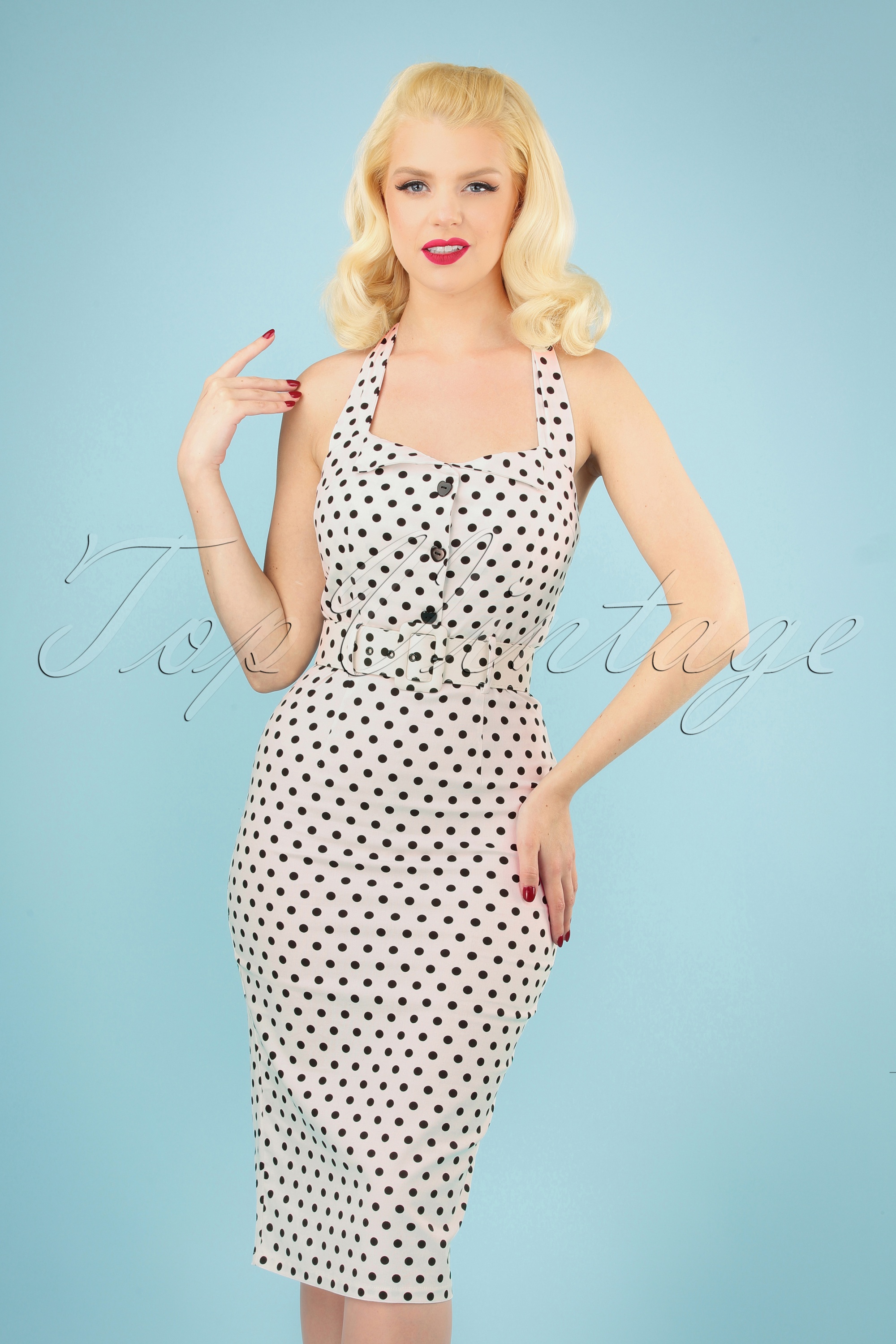 Collectif Clothing 50s Wanda Polkadot Pencil Dress in White