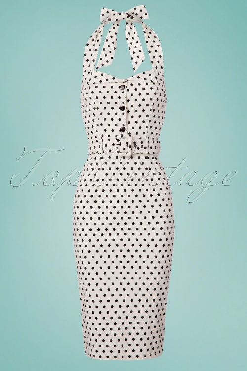 Collectif Clothing - Wanda Polkadot Pencil Dress Années 50 en Blanc et Noir 2