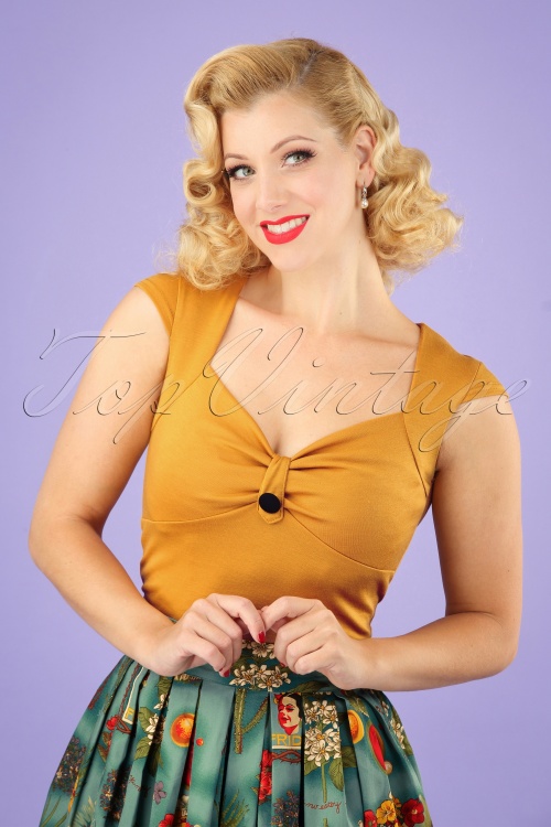 Steady Clothing - Button Sweetheart Top Années 50 en Moutarde