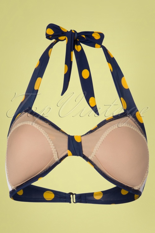 Esther Williams - 50s Classic Polkadot Bikini Top in Navy and Yellow 4