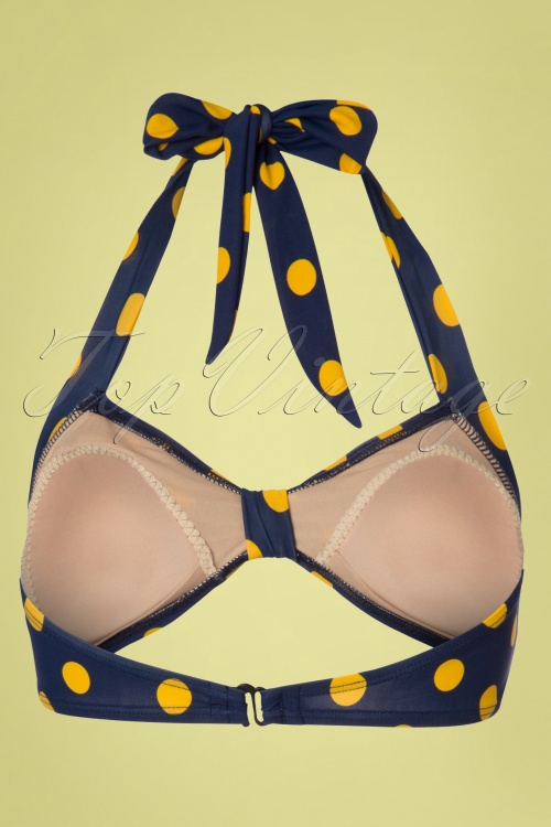 Esther Williams - 50s Classic Polkadot Bikini Top in Navy and Yellow 3