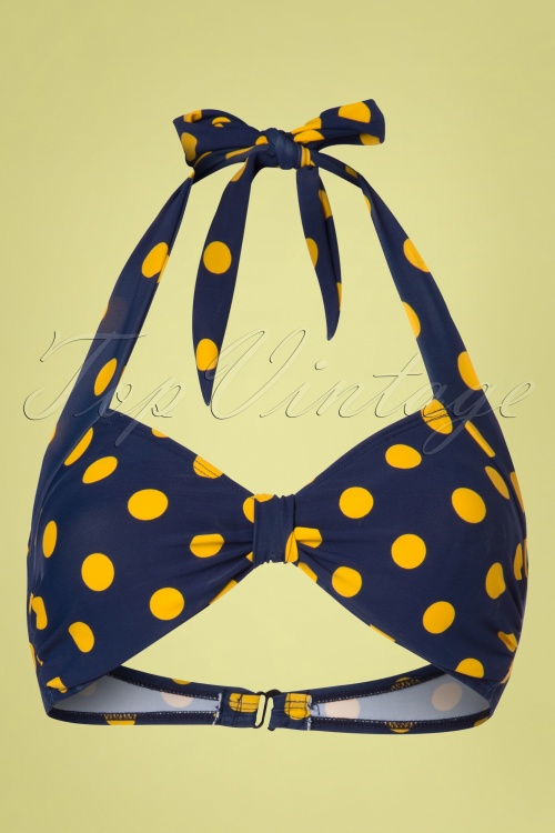 Esther Williams - Klassiek bikinitopje met polkadots in marineblauw en geel 2