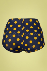 Esther Williams - Klassieke bikinibroek met polkadots in marineblauw en geel 3
