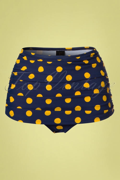 Esther Williams - 50s Classic Polkadot Bikini Pants in Navy and Yellow 2