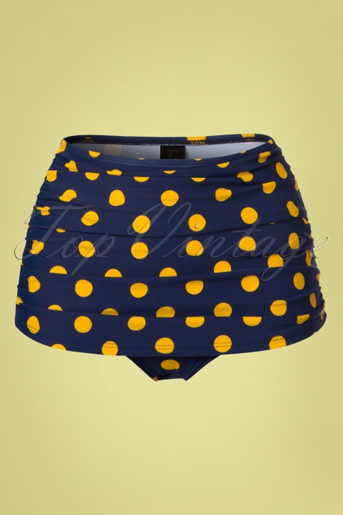 Esther Williams - Klassische Polkadot-Bikinihose in Navy und Gelb 2