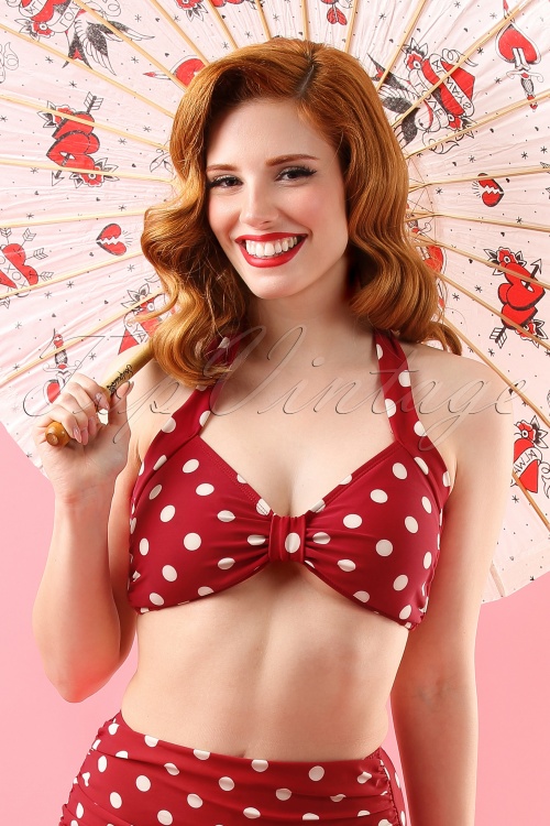 lápiz leopardo Evaporar Top de bikini clásico de los años 50 con lunares en rojo y blanco