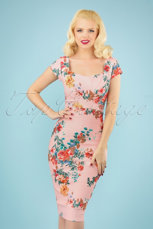 Vintage Chic for Topvintage - 50s Ruby Bouquet Pencil Dress in Pink