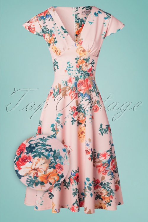 Vintage Chic for Topvintage - Bianca Bouquet swingjurk in roze 2
