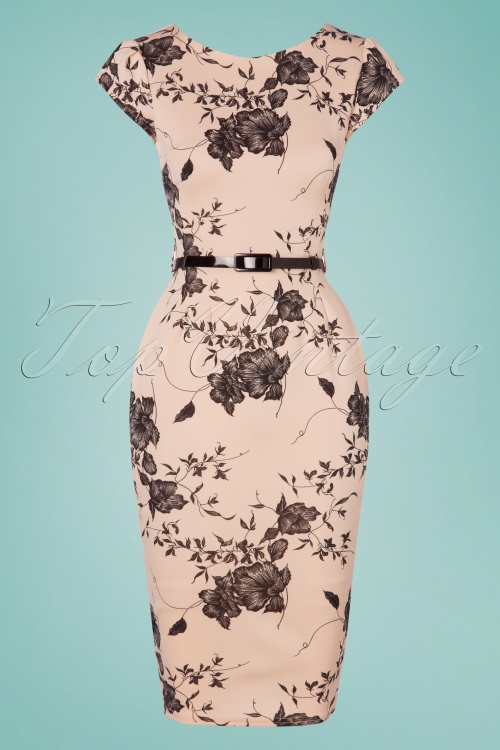 Vintage Chic for Topvintage - Nadine Floral Pencil Dress Années 50 en Nude 2