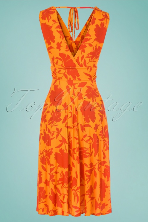 Vintage Chic for Topvintage - Jane bloemen midi-jurk in oranje 2