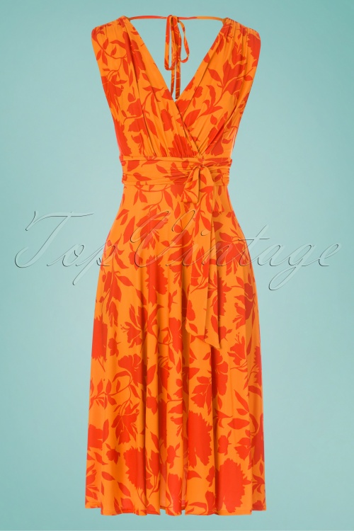 Vintage Chic for Topvintage - Jane bloemen midi-jurk in oranje