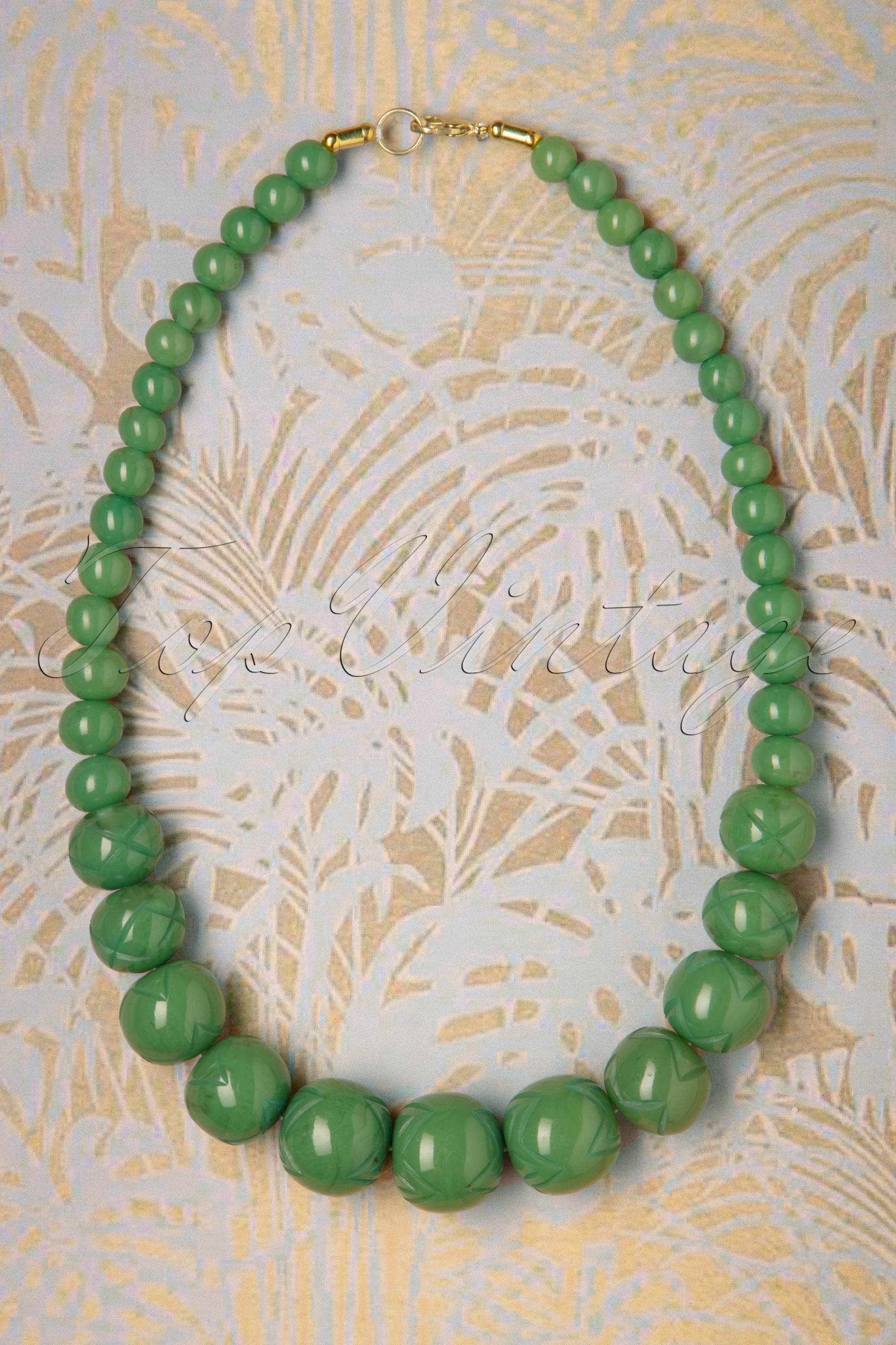 Splendette - Exclusieve TopVintage ~ Salie gesneden kralenketting in groen 2