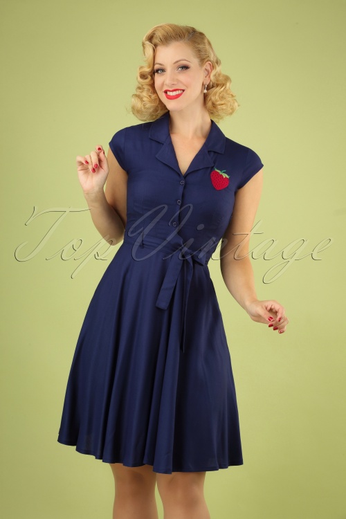 Circus - 60s Penny Strawberry Dress in Navy