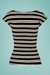 Topvintage Boutique Collection - Lacey Stripes Top Années 50 en Noir et Crème 3