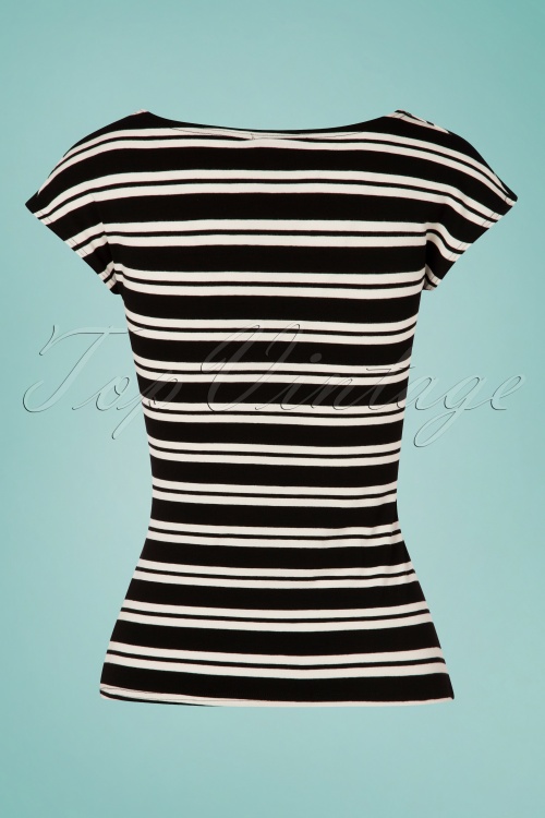 Topvintage Boutique Collection - Lacey Stripes Top Années 50 en Noir et Crème 3