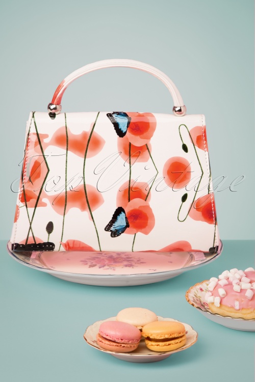 La Parisienne - Lillian Butterfly Lacquer Flap Bag Années 60 en Blanc Cassé 4