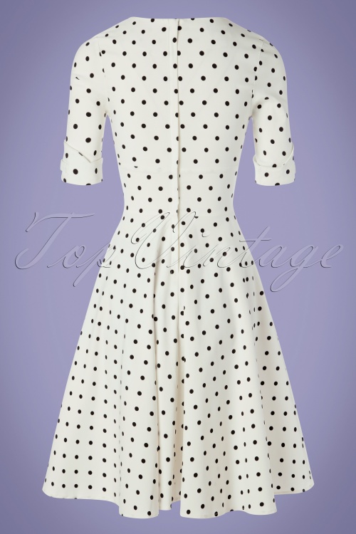 Unique Vintage - 50s Delores Dot Swing Dress in White and Black 5