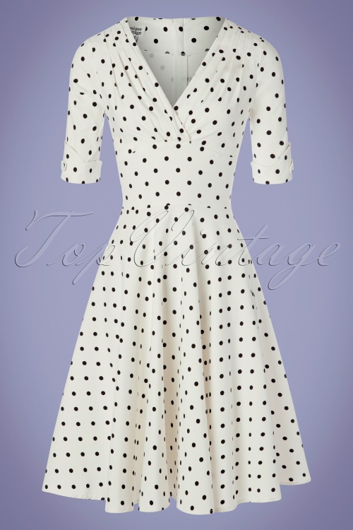 Unique Vintage - 50s Delores Dot Swing Dress in White and Black
