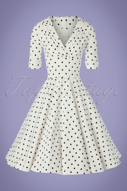 Unique Vintage - 50s Delores Dot Swing Dress in White and Black 2